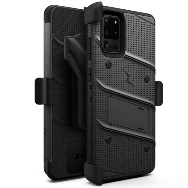 Zizo Bolt Cover - Pancerne etui Samsung Galaxy S20 Ultra oraz podstawka & uchwyt do paska (Black/Black)