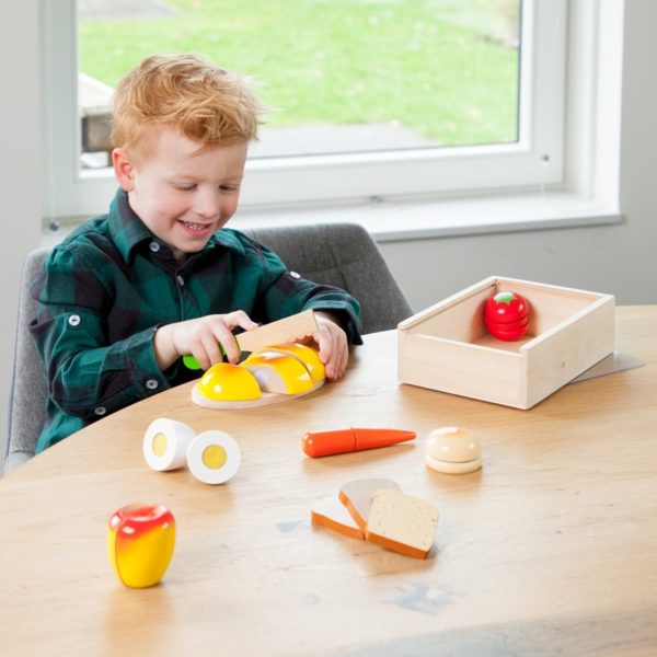 New Classic Toys - Drewniany zestaw warzyw do krojenia w pudełku drewnianym