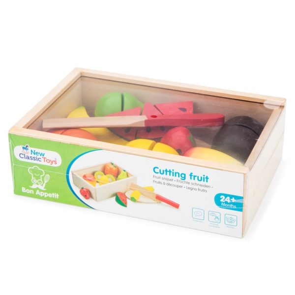 New Classic Toys - Drewniany zestaw owoców do krojenia w pudełku drewnianym