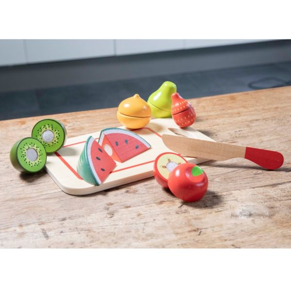 New Classic Toys - Drewniane owoce na desce do krojenia