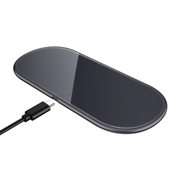 Crong Dual Fast Wireless Charger - Bezprzewodowa ładowarka indukcyjna Qi 2x15W (Shadow Black)