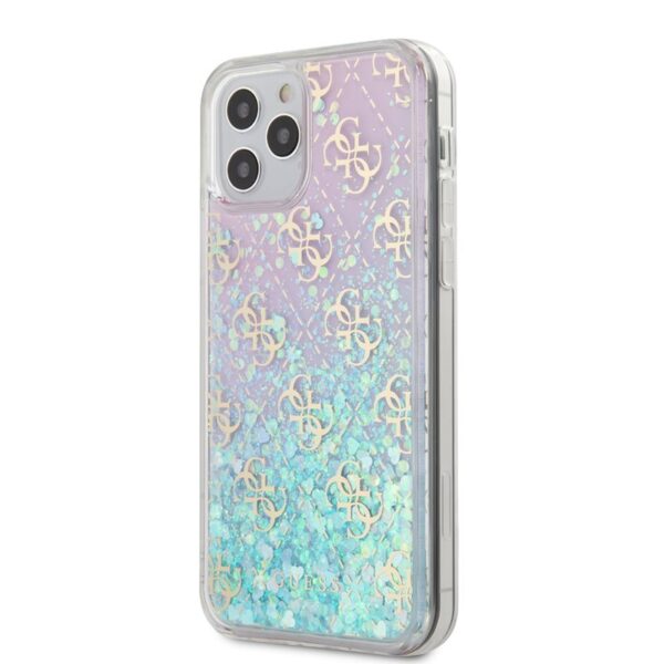 Guess 4G Liquid Glitter - Etui iPhone 12 / iPhone 12 Pro (różowy/turkusowy)