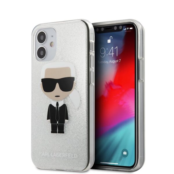 Karl Lagerfeld Iconik Glitter - Etui iPhone 12 Mini (srebrny)