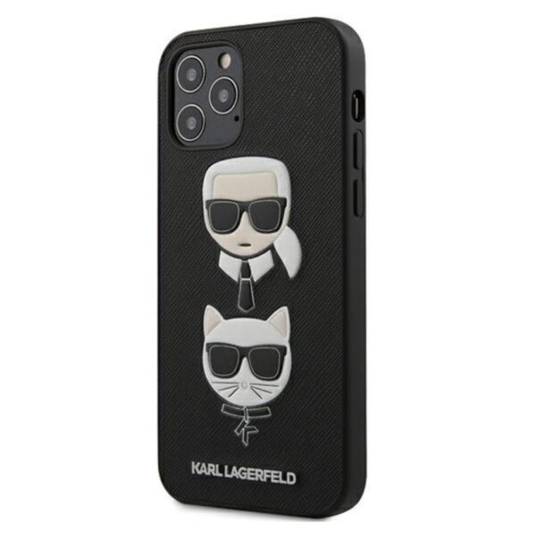 Karl Lagerfeld Saffiano Karl & Choupette Heads - Etui 12 / iPhone 12 Pro (czarny)