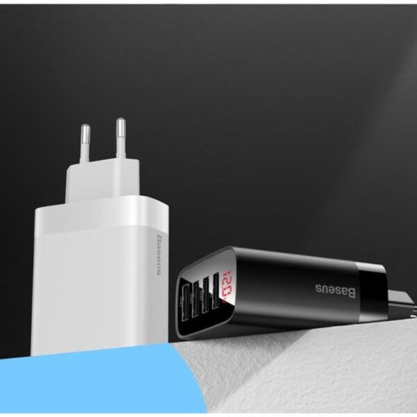 Baseus Mirror Lake - Ładowarka 4x USB z wyświetlaczem (biały)