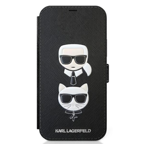 Karl Lagerfeld Booktype Saffiano Karl & Choupette Heads - Etui 12 / iPhone 12 Pro (czarny)