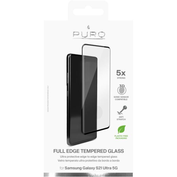 PURO Premium Full Edge Tempered Glass Case Friendly - Szkło ochronne hartowane na ekran Samsung Galaxy S21 Ultra (czarna ramka)