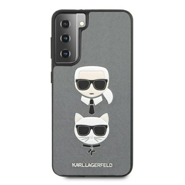 Karl Lagerfeld Saffiano Karl & Choupette Heads - Etui Samsung Galaxy S21+ (srebrny)