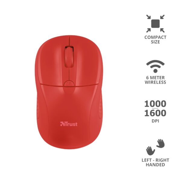 Trust Primo - Mysz optyczna bezprzewodowa 1600 DPI (Czerwony)