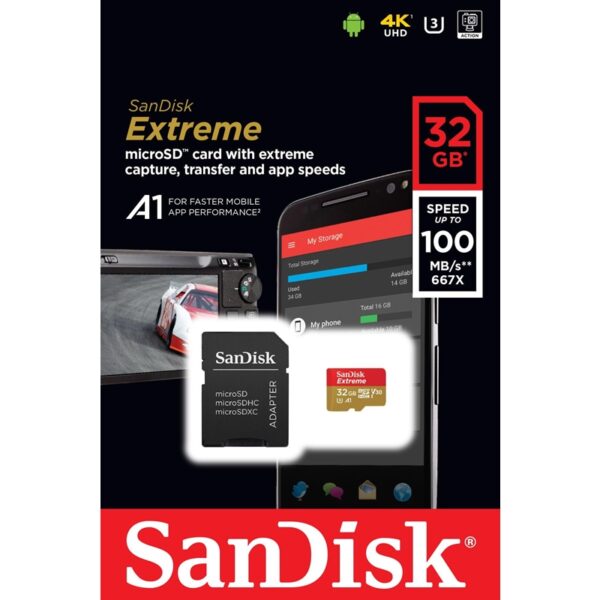 SanDisk Extreme microSDHC - Karta pamięci 32GB A1 V30 Class 10 UHS-I U3 100/60 Mb/s z adapterem