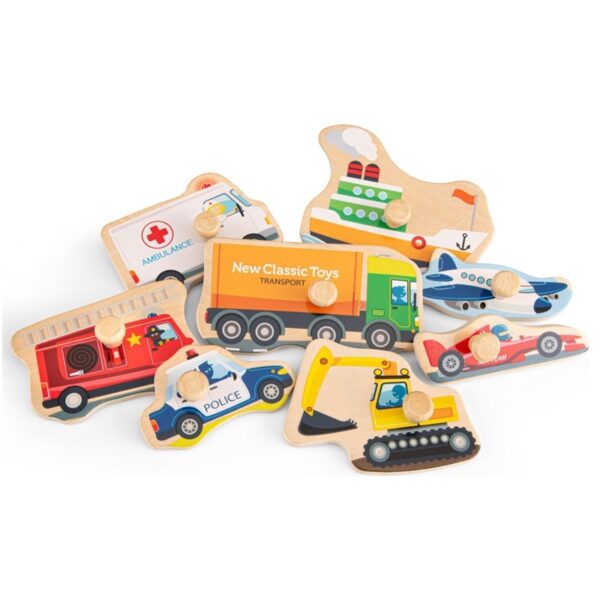 New Classic Toys - Drewniane Puzzle Pojazdy (8 elementów)