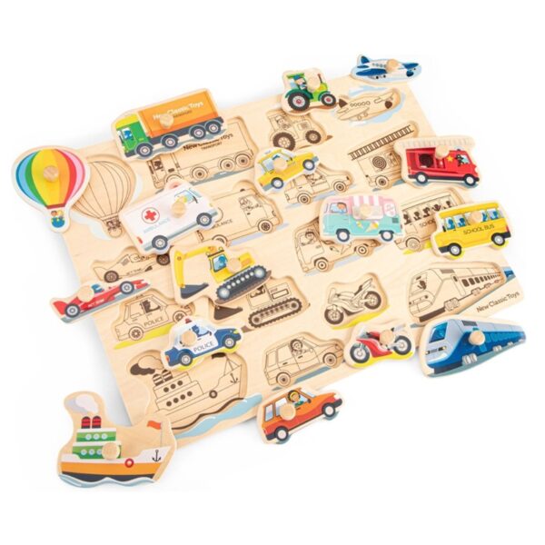 New Classic Toys - Drewniane Puzzle Pojazdy (16 elementów)