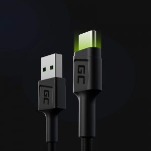 Green Cell Ray - Kabel Przewód USB - USB-C 120cm z zielonym podświetleniem LED i obsługą szybkiego ładowania Ultra Charge