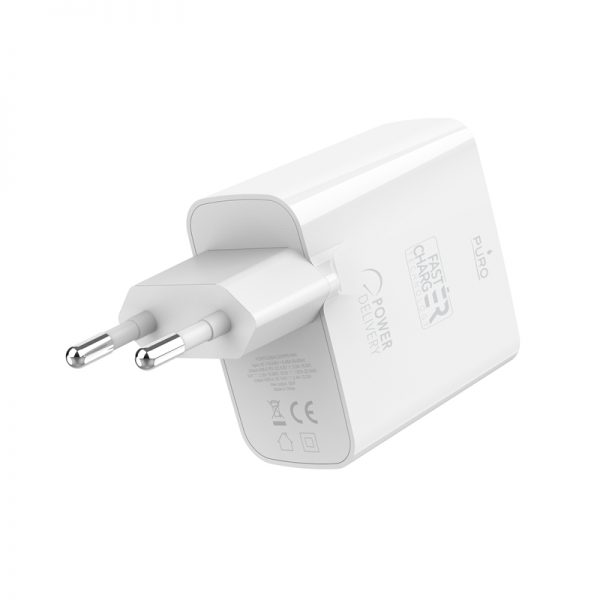 PURO Mini Fast Travel Charger - Ładowarka sieciowa USB-A + USB-C Power Delivery 32W (biały)