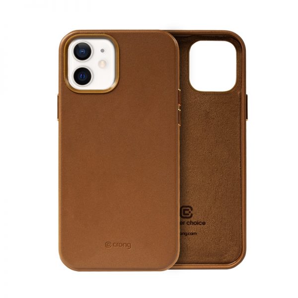 Crong Essential Cover - Etui ze skóry ekologicznej iPhone 12 / iPhone 12 Pro (brązowy)