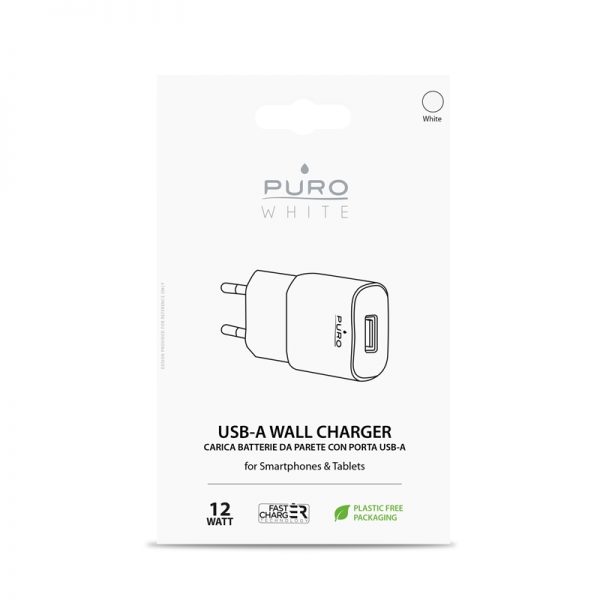 PURO White Mini Travel Fast Charger – Ładowarka sieciowa USB-A 12 W 2.4 A (biały)