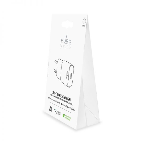 PURO White Mini Fast Travel Charger - Ładowarka sieciowa USB-C Power Delivery 20W (biały)