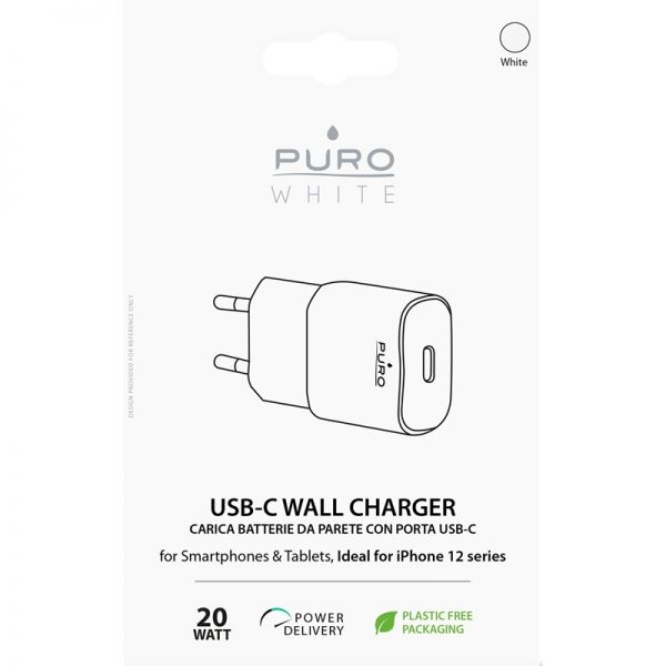 PURO White Mini Fast Travel Charger - Ładowarka sieciowa USB-C Power Delivery 20W (biały)