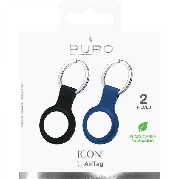 PURO ICON Case - Silikonowy brelok do Apple AirTag (zestaw 2 sztuk) (czarny i granatowy)