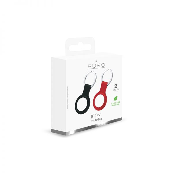 PURO ICON Case - Silikonowy brelok do Apple AirTag (zestaw 2 sztuk)  (czarny i czerwony)