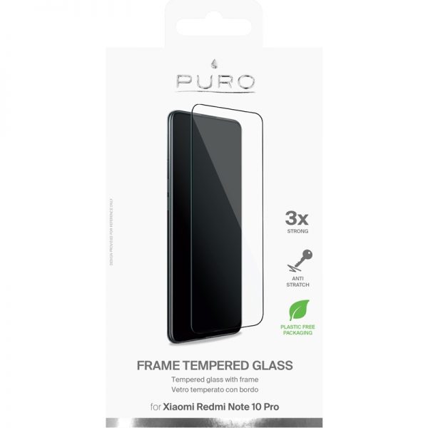 PURO Frame Tempered Glass - Szkło ochronne hartowane na ekran Xiaomi Redmi Note 10 Pro (czarna ramka)