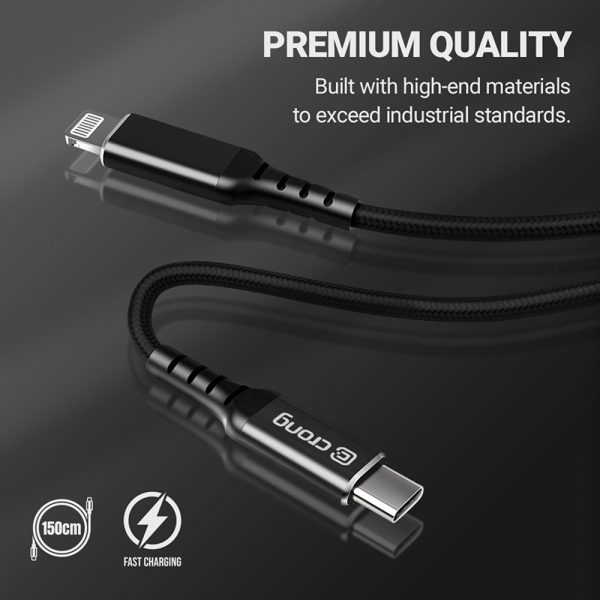 Crong Armor Link – Kabel MFi z USB-C na Lightning w oplocie 150cm (czarny)