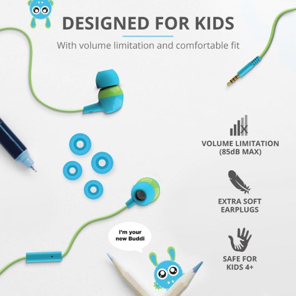 Trust Buddi Kids - Słuchawki douszne dla dzieci (Niebiesko-zielony)