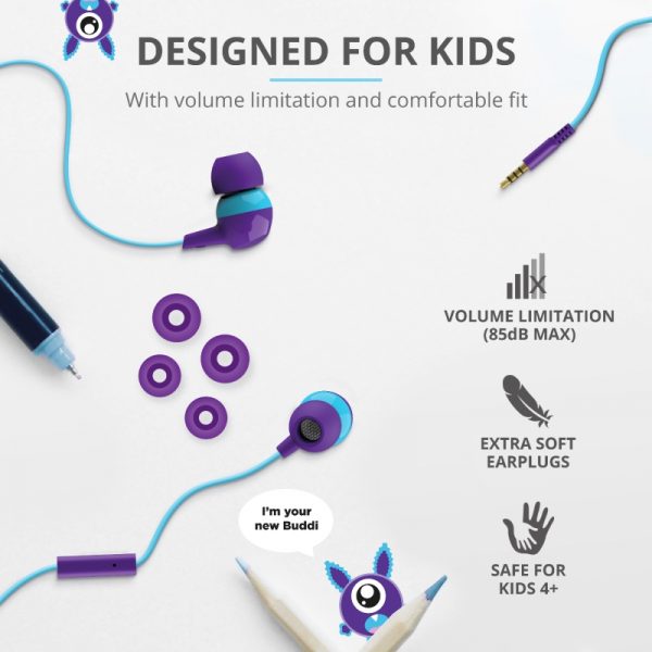 Trust Buddi Kids - Słuchawki douszne dla dzieci (Fioletowo-niebieski)