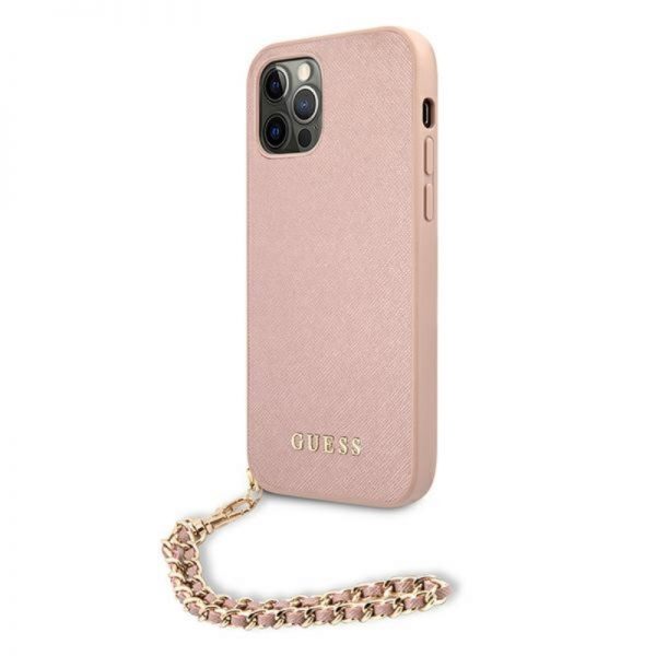 Guess Saffiano Chain - Etui iPhone 12 / iPhone 12 Pro (różowy)