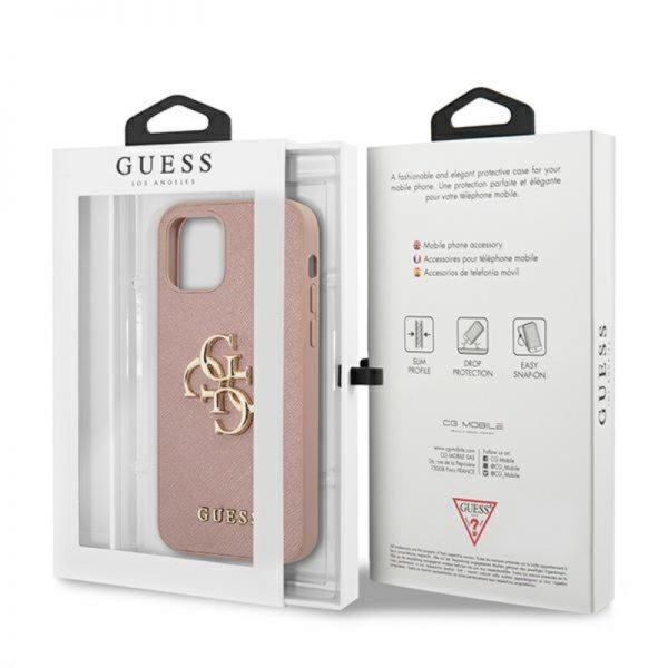 Guess Saffiano 4G Big Metal Logo - Etui iPhone 12 Pro Max (różowy)