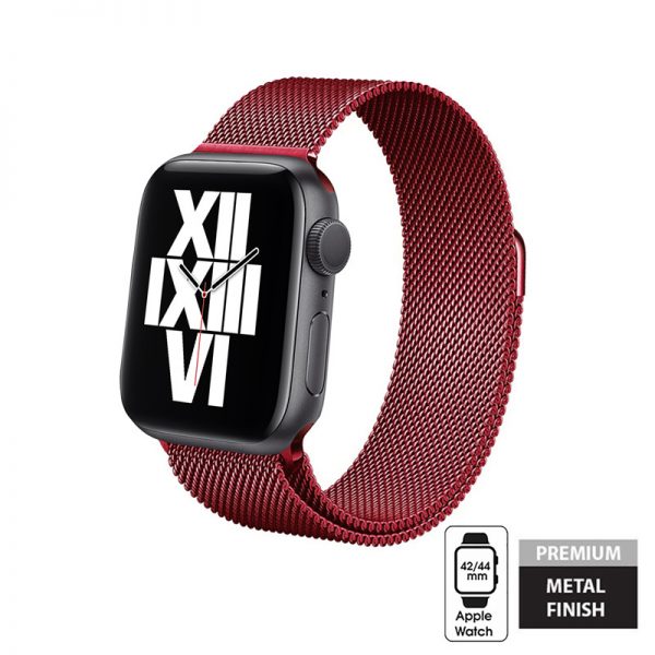 Crong Milano Steel – Pasek ze stali nierdzewnej do Apple Watch 42/44 mm (czerwony)