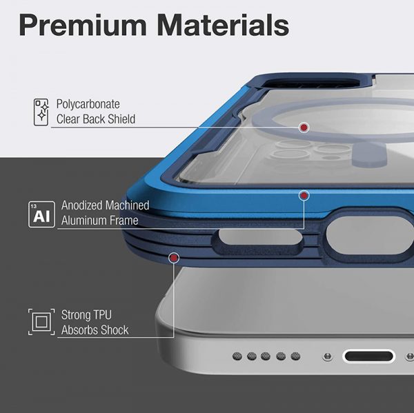 Raptic Shield Pro Magnet – Etui aluminiowe iPhone 12/12 Pro MagSafe (DROP TEST 4M) (niebieski)