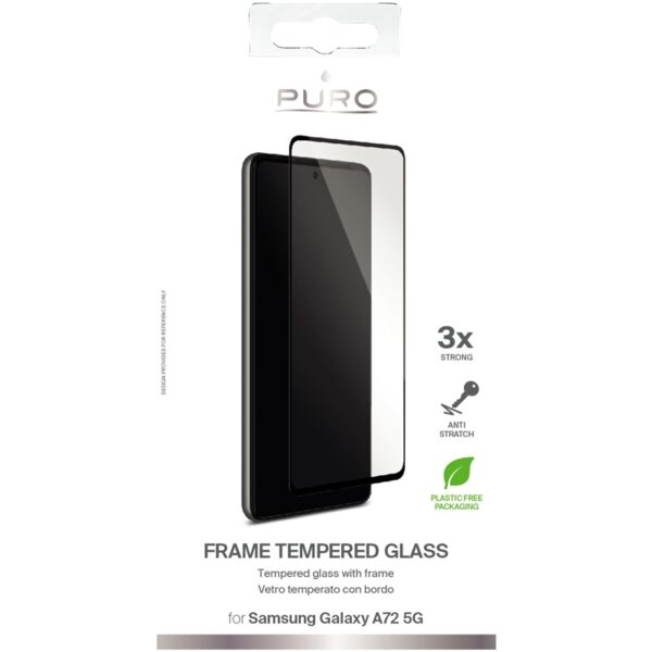 PURO Frame Tempered Glass - Szkło ochronne hartowane na ekran Samsung Galaxy A72 5G (czarna ramka)