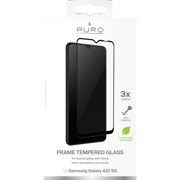 PURO Frame Tempered Glass - Szkło ochronne hartowane na ekran Samsung Galaxy A22 5G (czarna ramka)