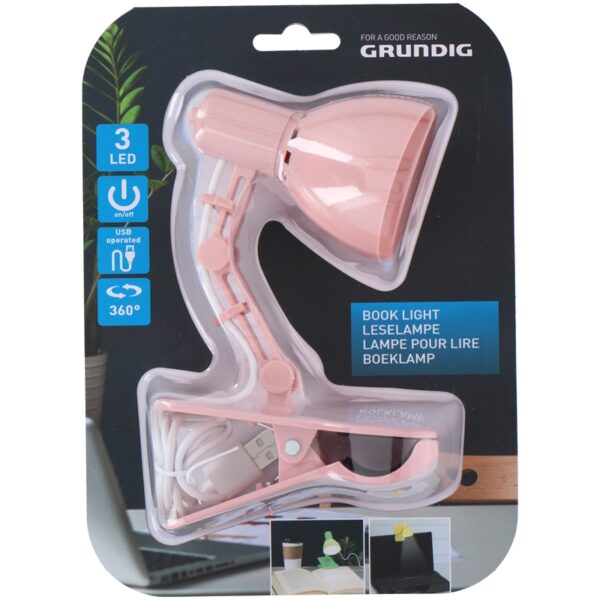 Grundig - Lampka LED do czytania / biurkowa USB (różowy)
