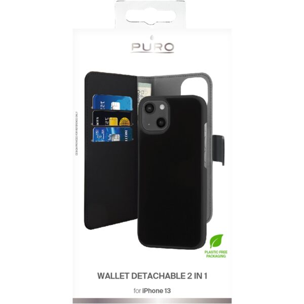 PURO Wallet Detachable - Etui 2w1 iPhone 13 (czarny)