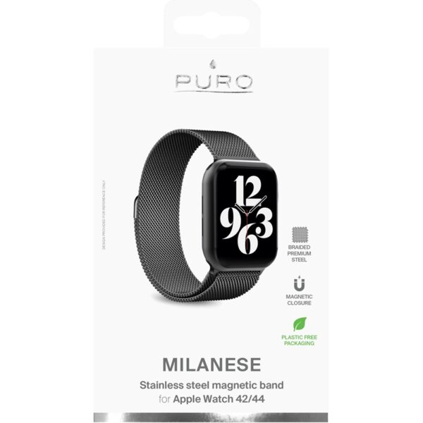 Puro Milanese Magnetic Band - Pasek ze stali nierdzewnej do Apple Watch 42/44/45 mm (czarny)