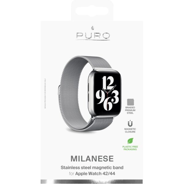 Puro Milanese Magnetic Band - Pasek ze stali nierdzewnej do Apple Watch 42/44/45 mm (srebrny)