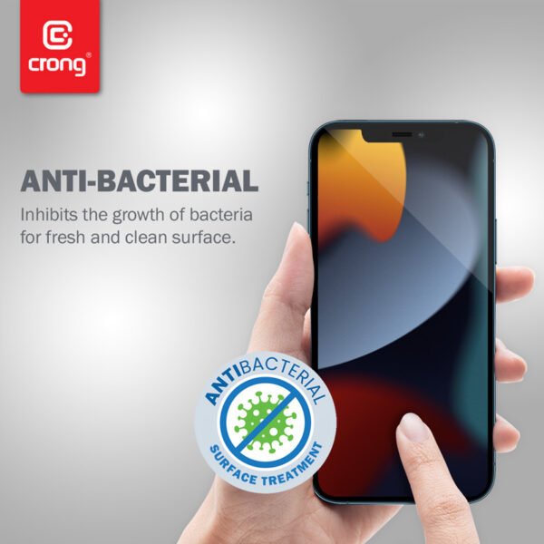 Crong Anti-Bacterial 3D Armour Glass – Szkło hartowane 9H na cały ekran iPhone 13 / iPhone 13 Pro + ramka instalacyjna