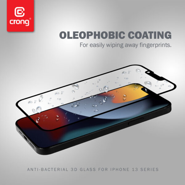 Crong Anti-Bacterial 3D Armour Glass – Szkło hartowane 9H na cały ekran iPhone 13 / iPhone 13 Pro + ramka instalacyjna