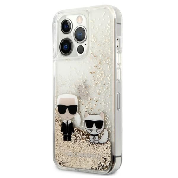Karl Lagerfeld Liquid Glitter Karl & Choupette - Etui iPhone 13 Pro (złoty)
