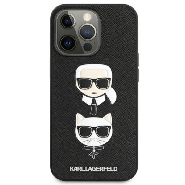 Karl Lagerfeld Saffiano Karl & Choupette Embossed Heads - Etui iPhone 13 Pro (czarny)