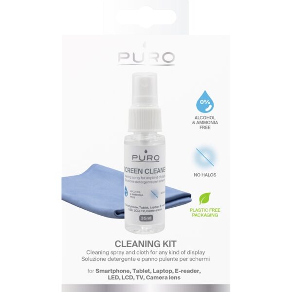 PURO Cleaning Kit – Zestaw spray ze ściereczką z mikrofibry do czyszczenia ekranu