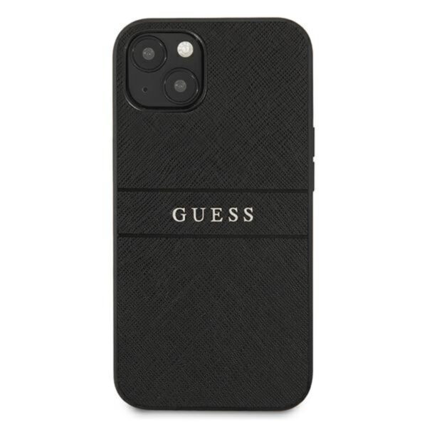 Guess Saffiano Metal Logo Stripes - Etui iPhone 13 (czarny)