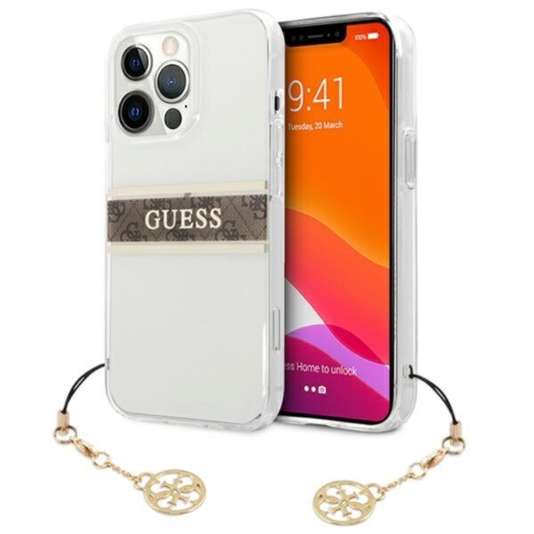 Guess 4G Stripe Brown Charm - Etui iPhone 13 Pro (przezroczysty)