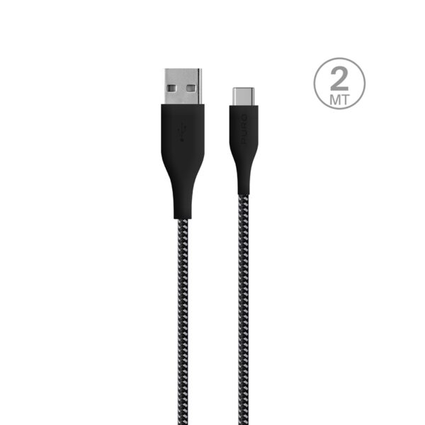 PURO Fabric Ultra Strong - Kabel w oplocie heavy duty USB-A / USB-C 2m (czarny)