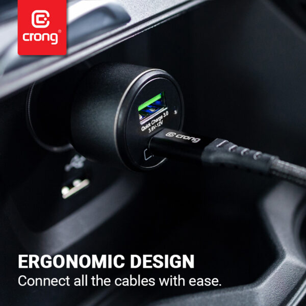 Crong Power Car Charger 63W – Ładowarka samochodowa USB-C PD 45W + USB QC 3.0 18W (czarny)
