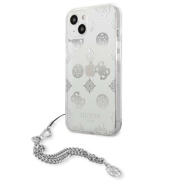 Guess Peony Chain Handle - Etui iPhone 13 mini (srebrny)