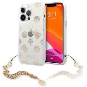 Guess Peony Chain Handle - Etui iPhone 13 Pro Max (złoty)