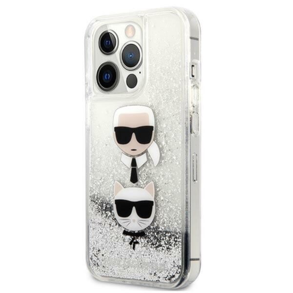 Karl Lagerfeld Liquid Glitter Karl & Choupette Head - Etui iPhone 13 Pro Max (srebrny)